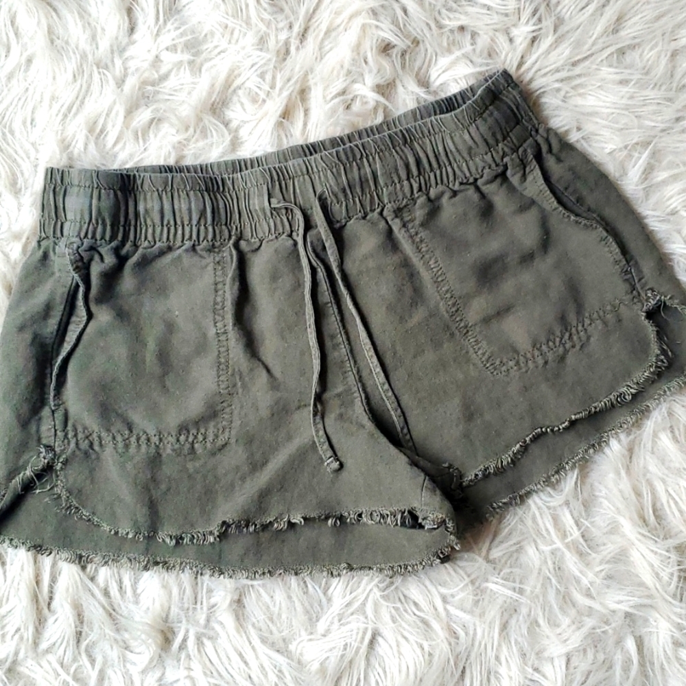 Express Olive Green Drawstring Linen Shorts Small